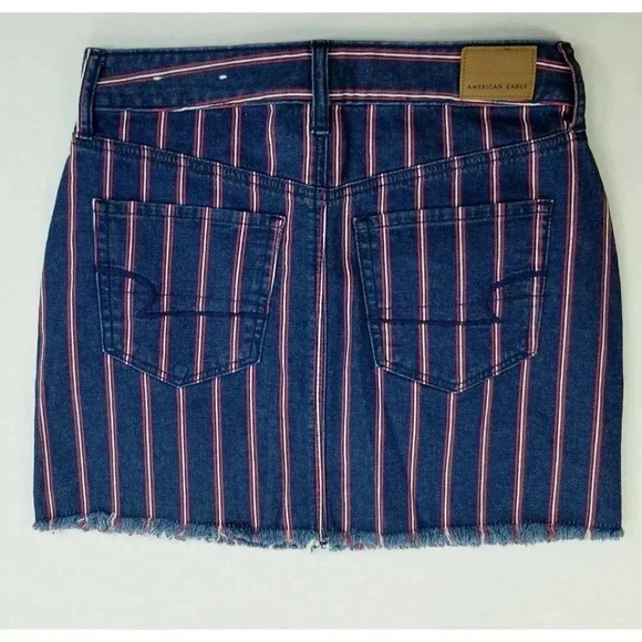 American Eagle 4 Regular Super Stretch Hi Rise Mini Blue Red White Denim Skirt - Picture 1 of 10
